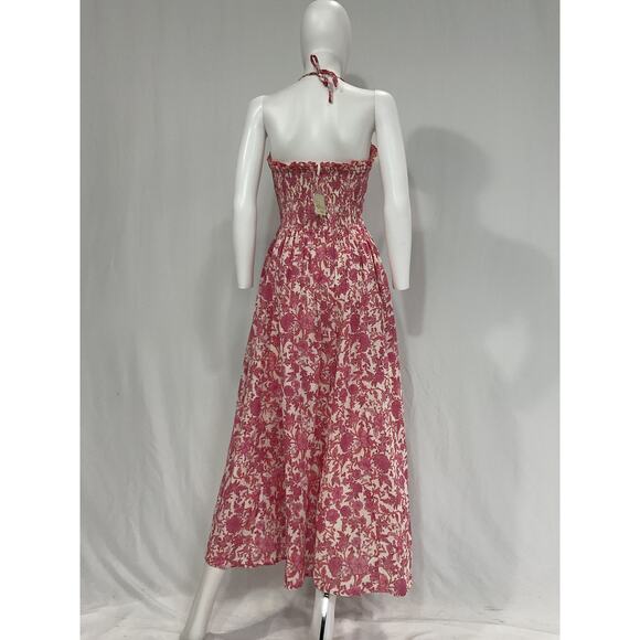 Free People Pink Pleated Midi Dress Sweetheart Neckline - Picture 3 of 5